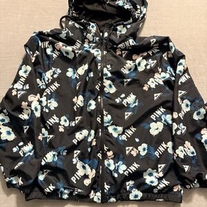 PINK Victoria's Secret Floral Hooded Windbreaker Jacket Womens L Activewear
